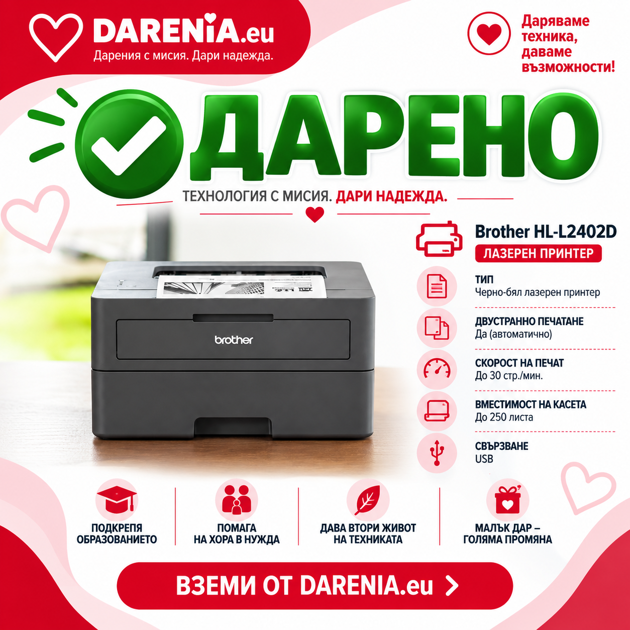 Принтер Brother HL-L2402D