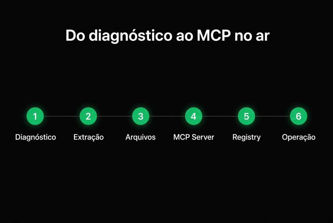 Do diagnóstico ao MCP no ar — timeline de 6 etapas
