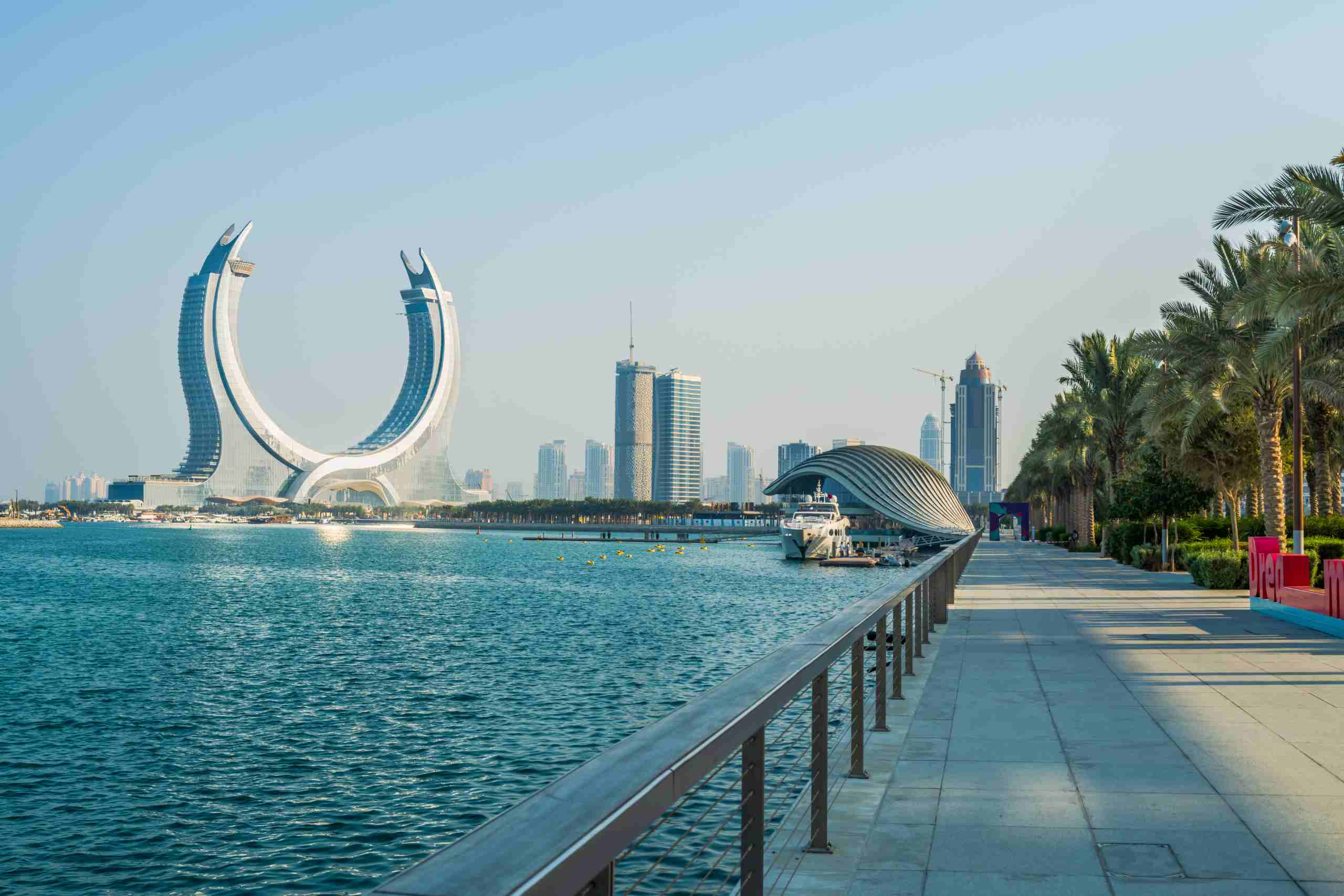 An image showing an oceanic view of Lusail park, Promenade, Qatar. 