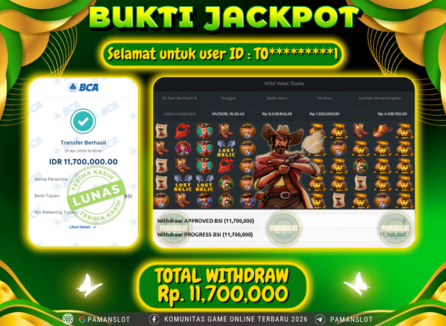 Selamat kepada Member PAMANSLOT Game PP - Wild West Duels :  TO*********3