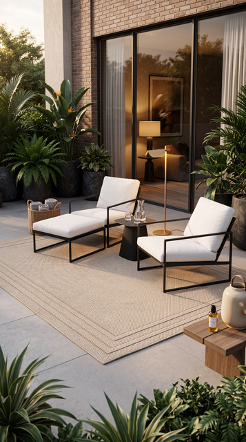 Solid textured polypropylene outdoor rug