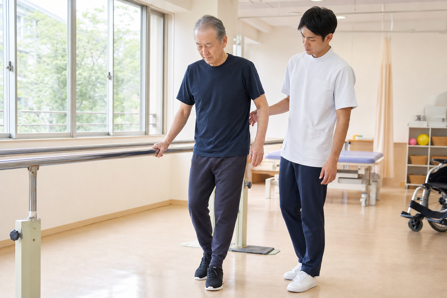 手すりと専門職の見守りを利用した安全なバランス練習