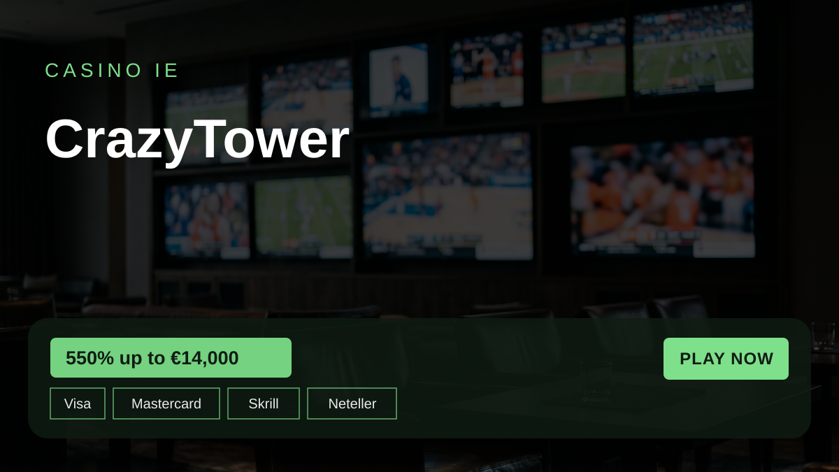 CrazyTower casino — welcome bonus 550% up to €14,000 + 400 FS, payments: Visa, Mastercard, Skrill, Neteller, Paysafecard