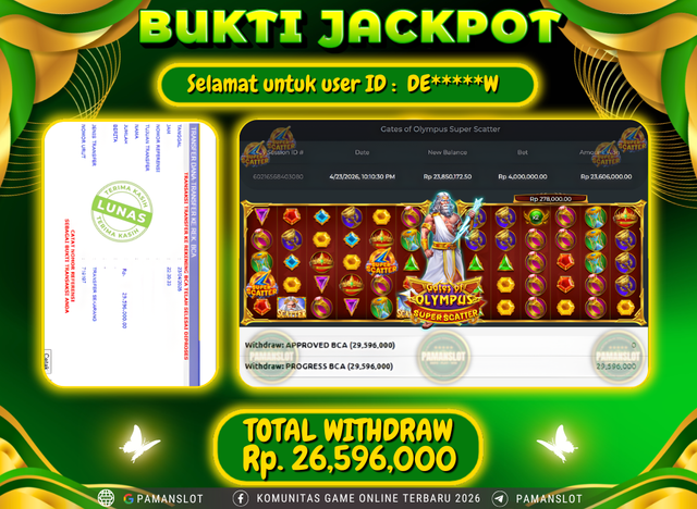 Selamat kepada Member PAMANSLOT Game Gates Of Olympus Super Scatter : DE*****W