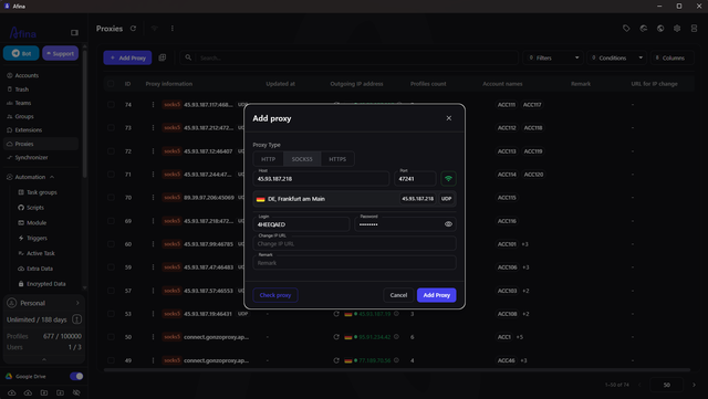 Afina Browser — Proxy Import