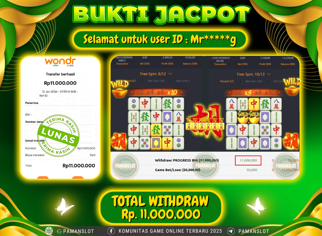 PAMANSLOT JACKPOT Game PG - Mahjong Ways Rp.11,000,000- LUNAS