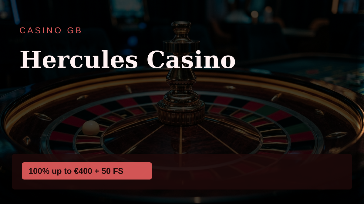 Hercules Casino — welcome bonus 100% up to €400 + 50 FS, payments: Visa, Mastercard, Skrill, Neteller, ecoPayz