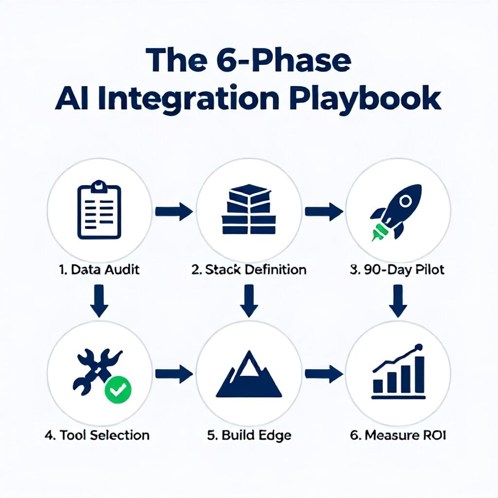 Infographic showing the 6-Phase AI Integration Playbook for VC due diligence
