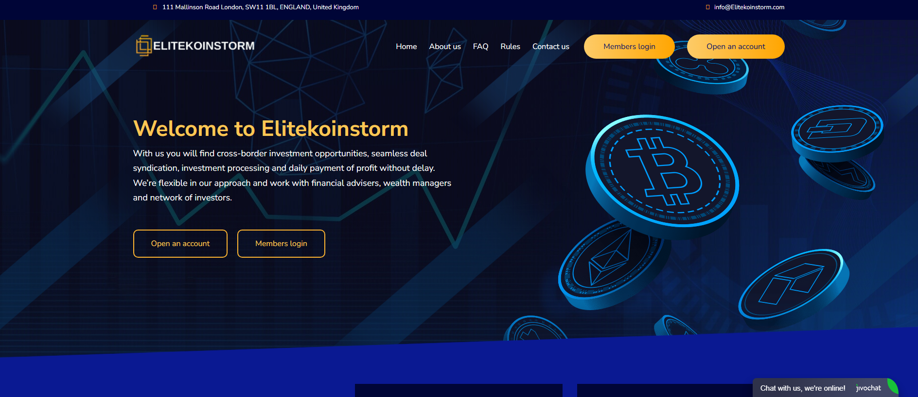 Forensic screenshot of elitekoinstorm.com showing the phishing page layout