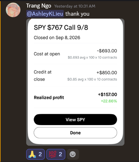 Member-posted result in the #wins channel