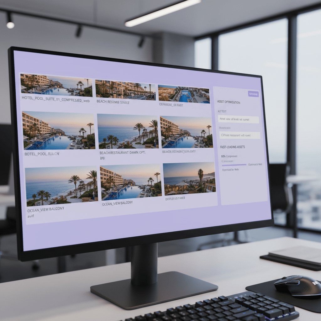 Optimized hotel media workflow with compressed images and file naming