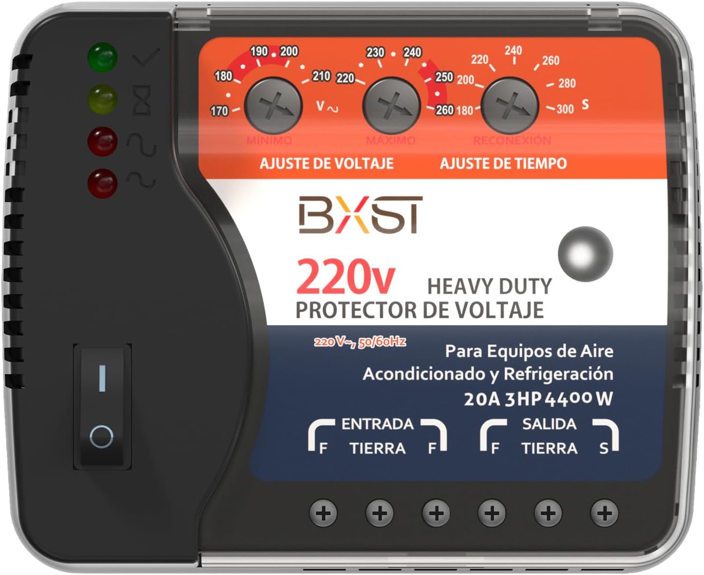BXST Surge Protector For Refrigerator & Appliances – 20A 220V 4400W, 180s Delay, Adjustable Voltage Regulator, External Switch, Over/Under Voltage Protection