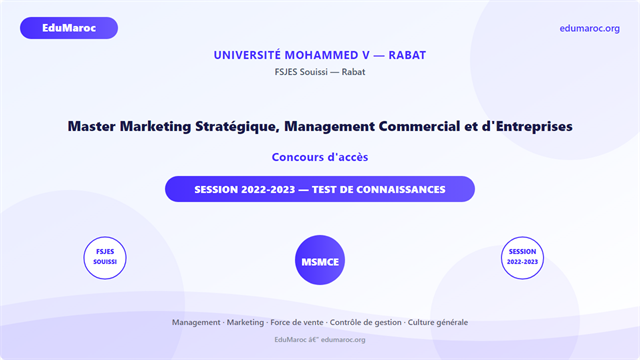Master Marketing Stratégique, Management Commercial et d'Entreprises (MSMCE) — FSJES Souissi 2022-2023