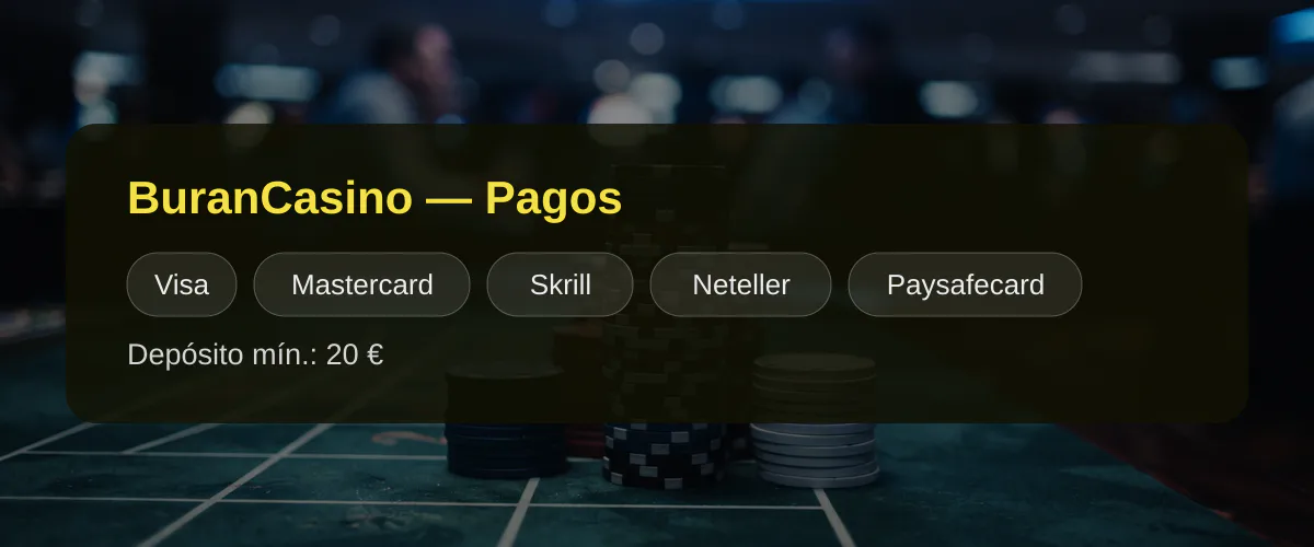 BuranCasino — Pagos: Visa, Mastercard, Skrill, Neteller, Paysafecard BuranCasino — Pagos: Visa, Mastercard, Skrill, Neteller, Paysafecard