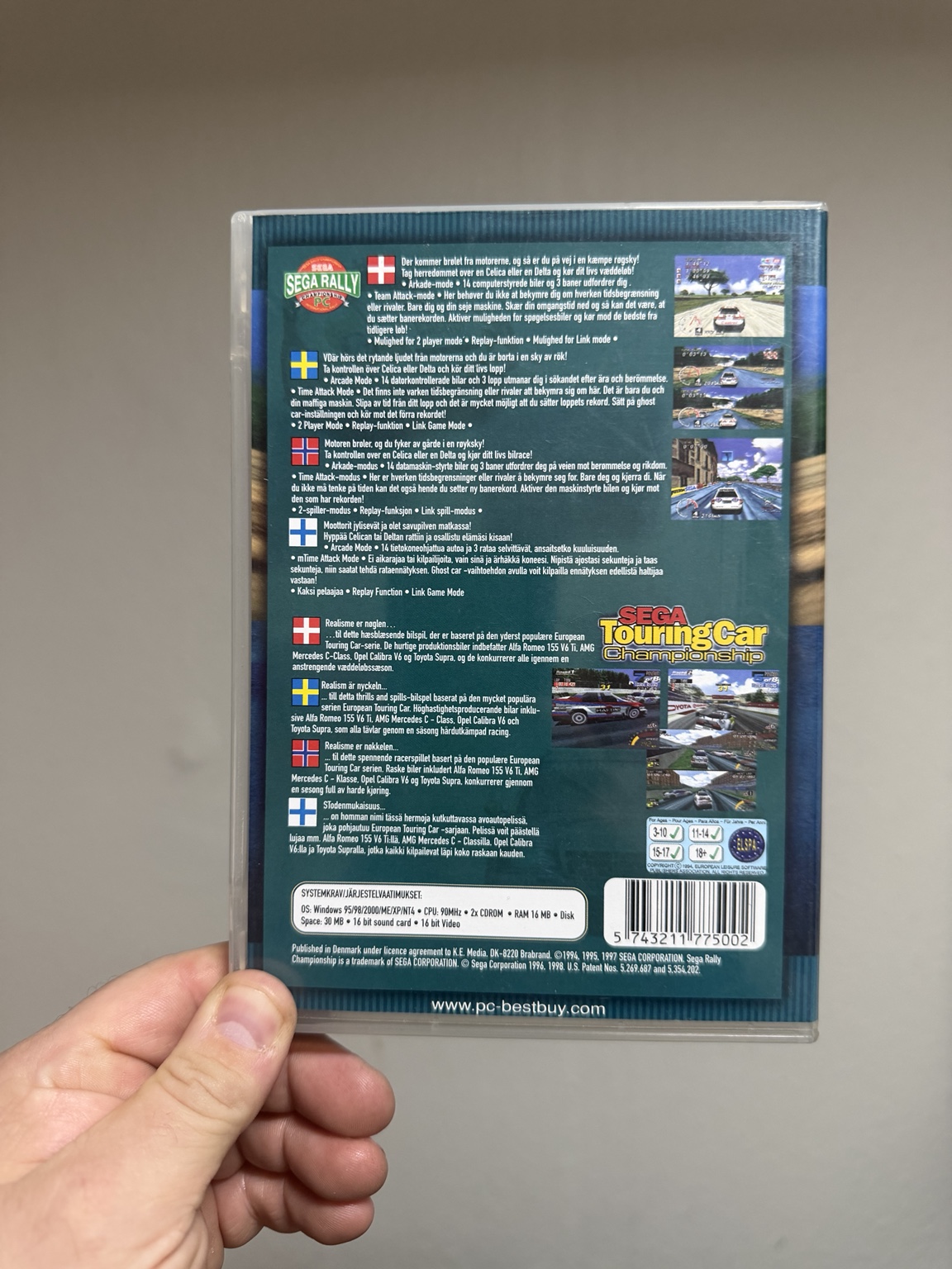 Sega two-game back cover held upright