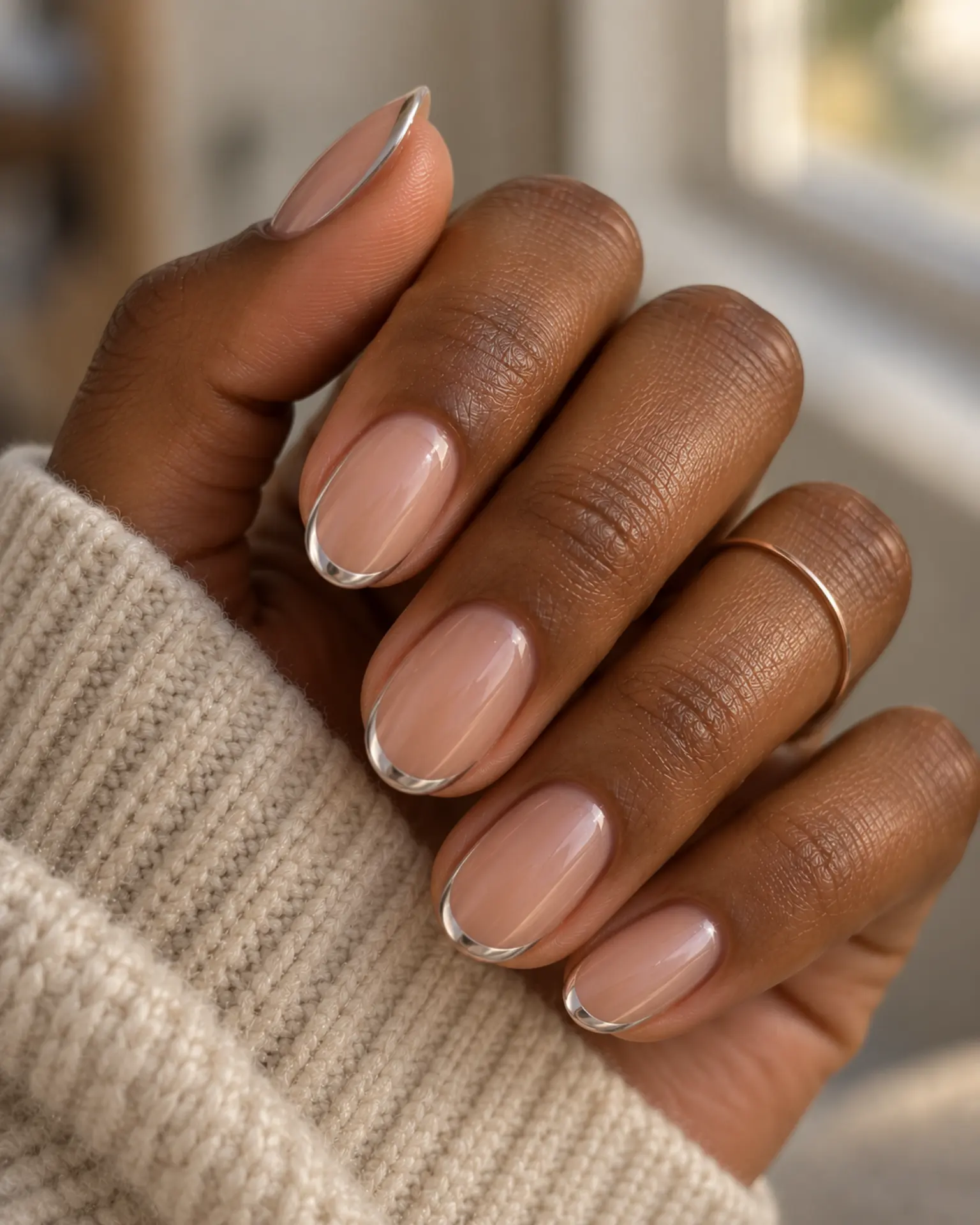 Silver Micro French manicure inspiration for chrome nail ideas