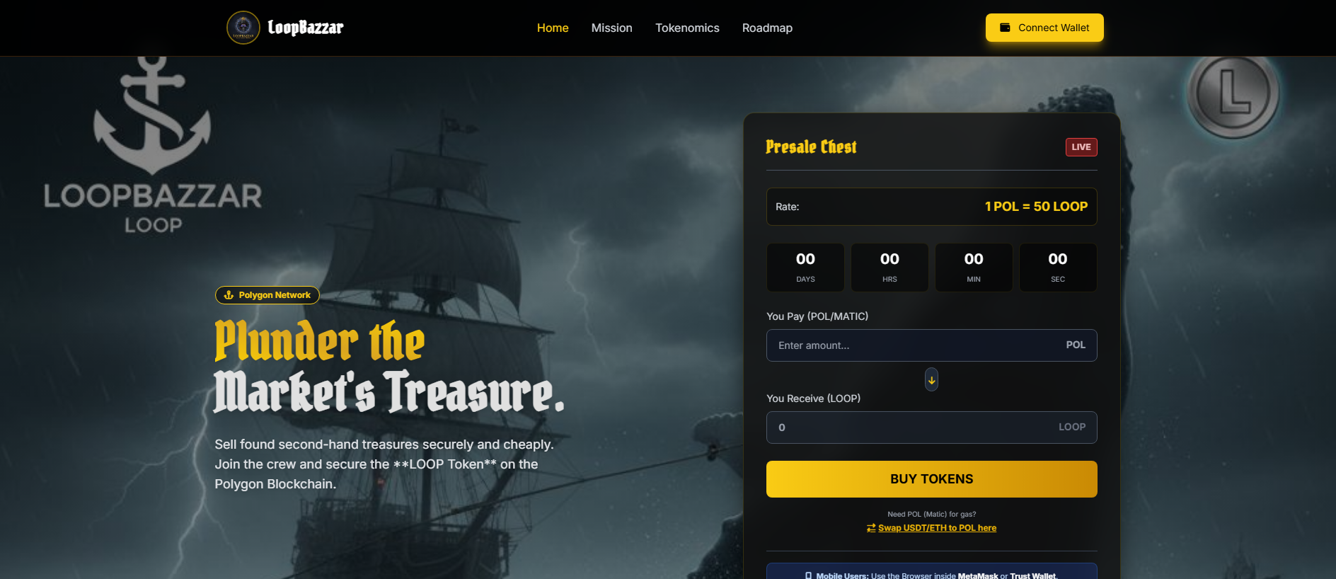 Forensic screenshot of loopbazzar.de showing the phishing page layout