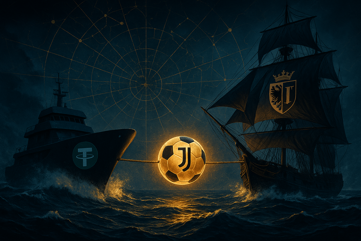 Visual representation of Tether's bid facing pushback from Juventus' major shareholder in potential football club acquisition