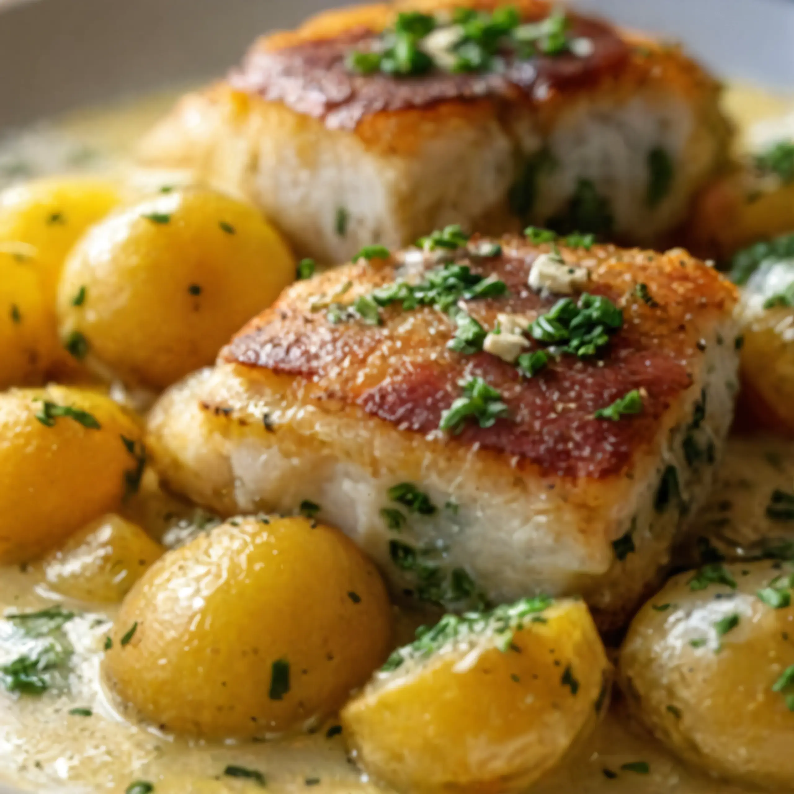 Cod Potatoes in Rosemary Cream Sauce Recipe