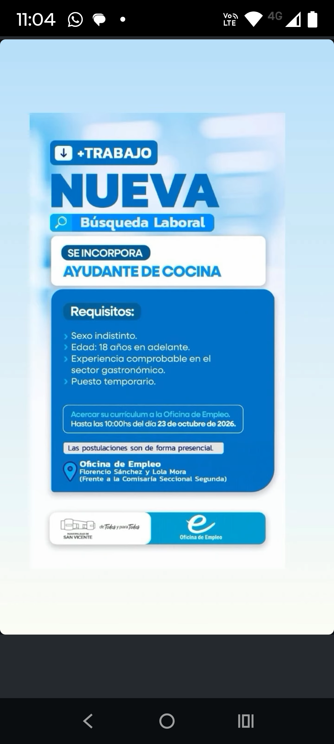 Se Busca Ayudante de Cocina en San Vicente