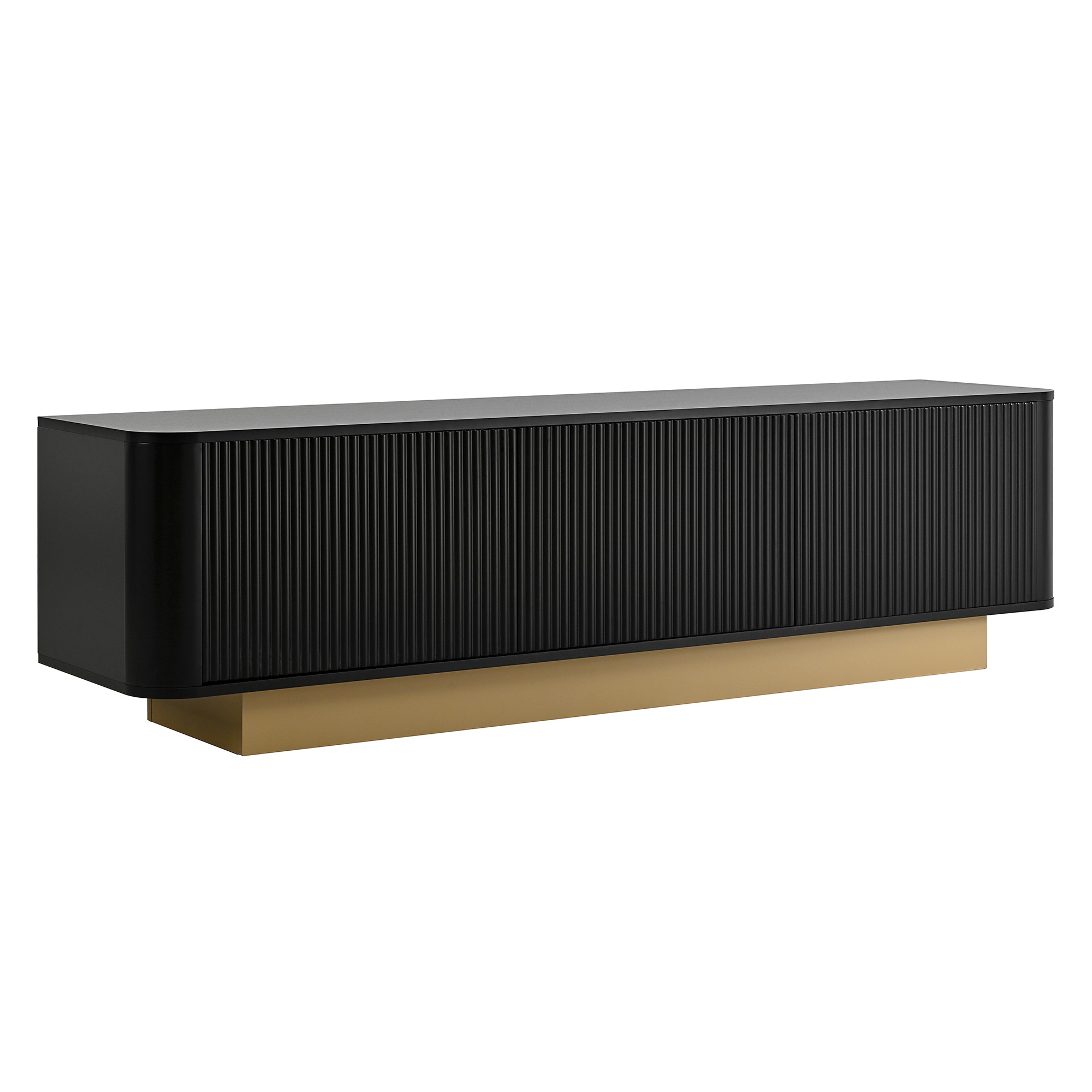 Meuble TV Noir, 3 Portes, Rangement, Gestion des Câbles, Étagères Réglables, Design Moderne, Angles Arrondis - 170x40.5x47cm - Salon 6