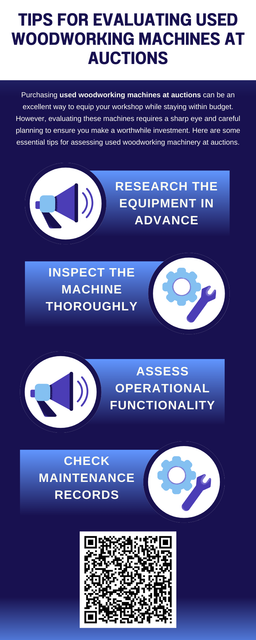 Evaluate used woodworking machines at auctions by inspecting their condition, testing functionality, and checking for wear on key components like blades and motors. Research the brand and model for reliability and market value. Ask about maintenance history and verify power requirements. Compare prices to new equipment, ensuring the auction deal provides value factor in transport and potential repairs. To know more visit here https://www.auctionmasters.com/industries/woodworking-cabinet-shop