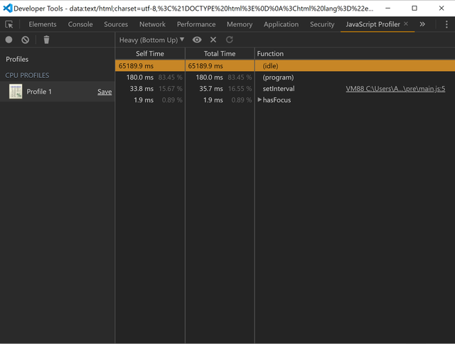 JavaScript Profiler Screenshot