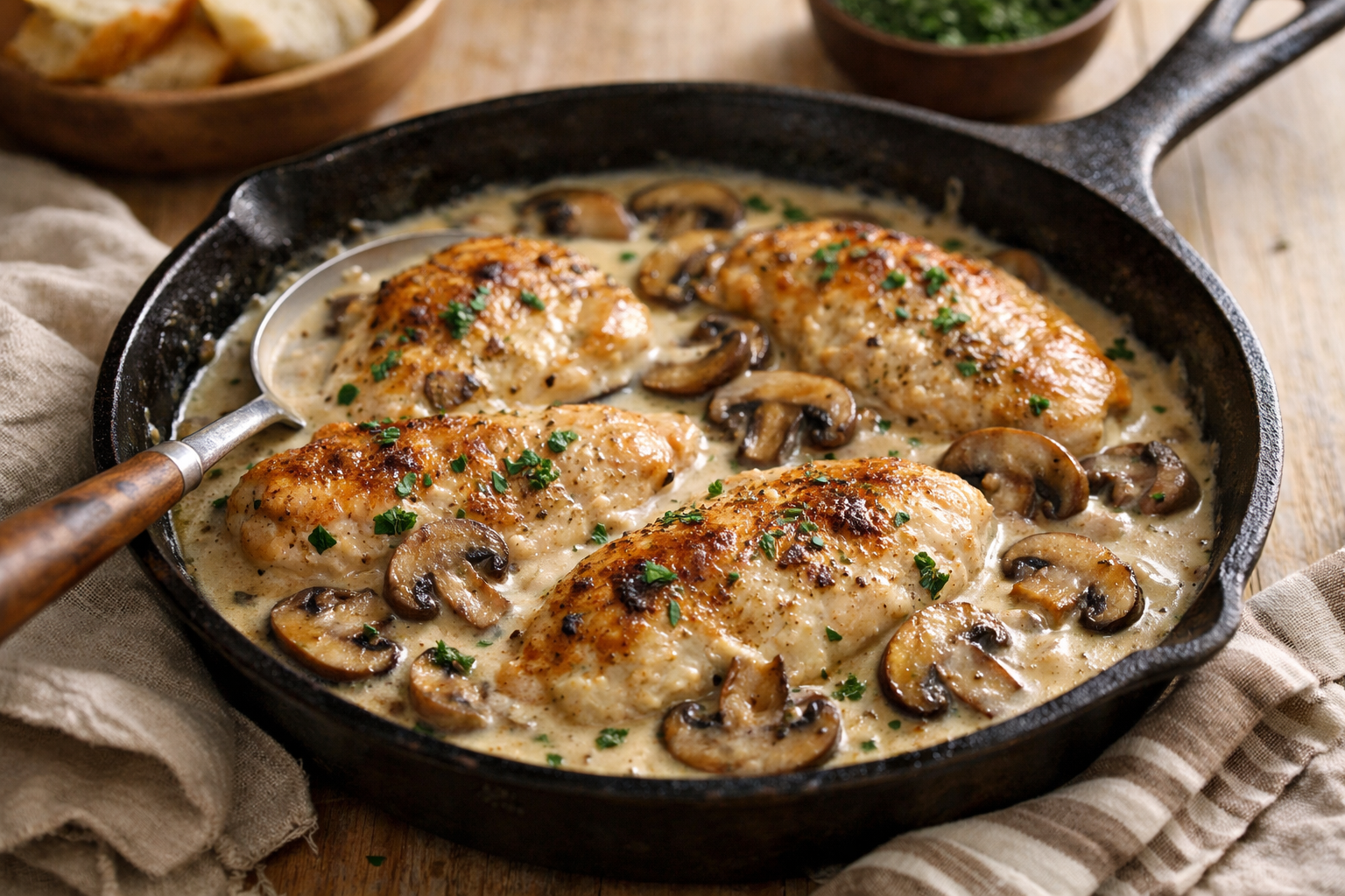 Creamy Chicken and Mushroom Skillet (Easy Dinner) Pinterest image