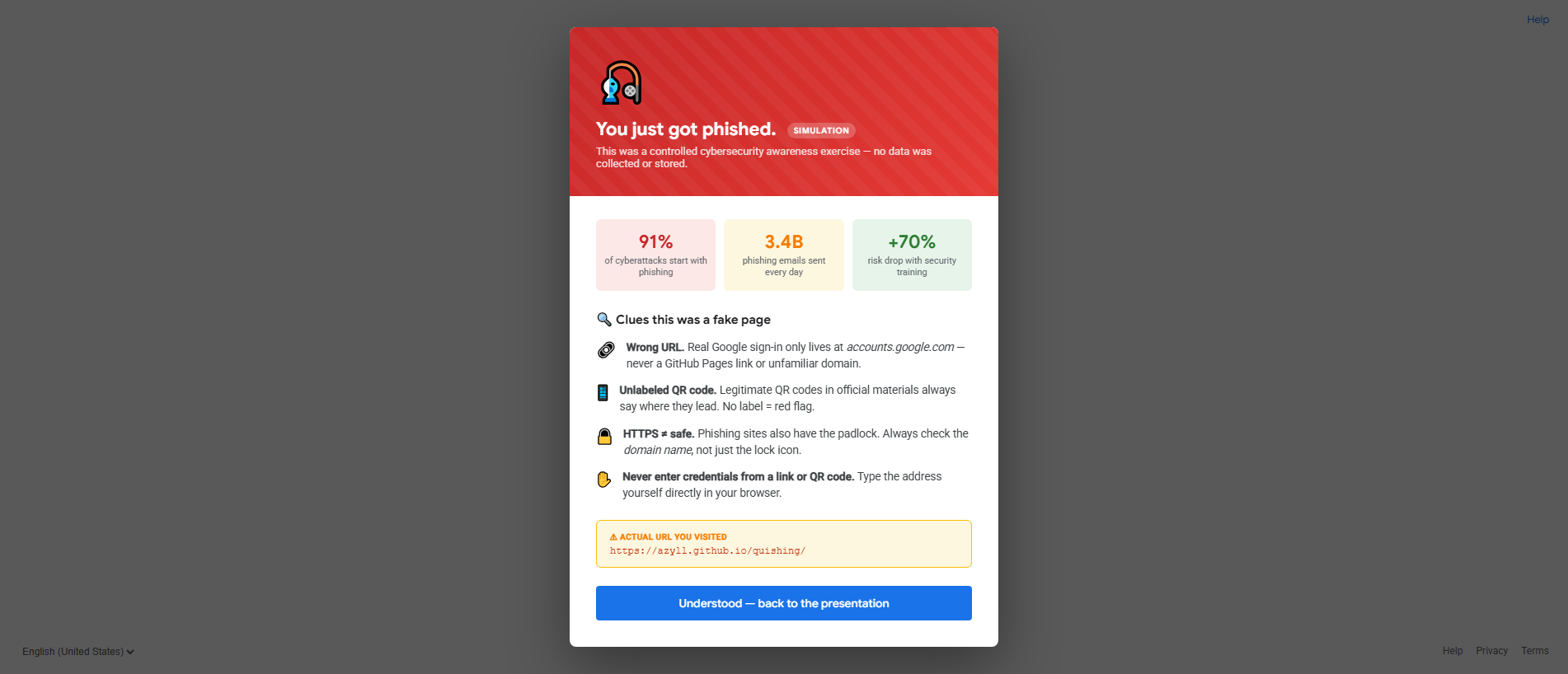 Forensic screenshot of azyll.github.io showing the phishing page layout