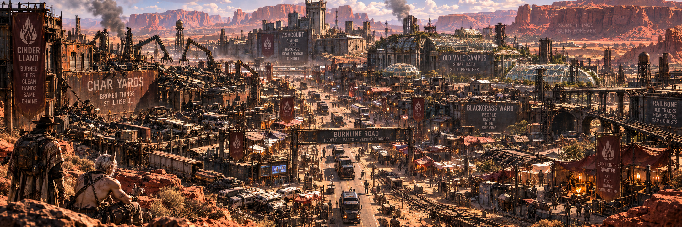 Panoramic view of Cinder Llano built over salvage yards, burned districts, dead rail and old Brazorian facilities