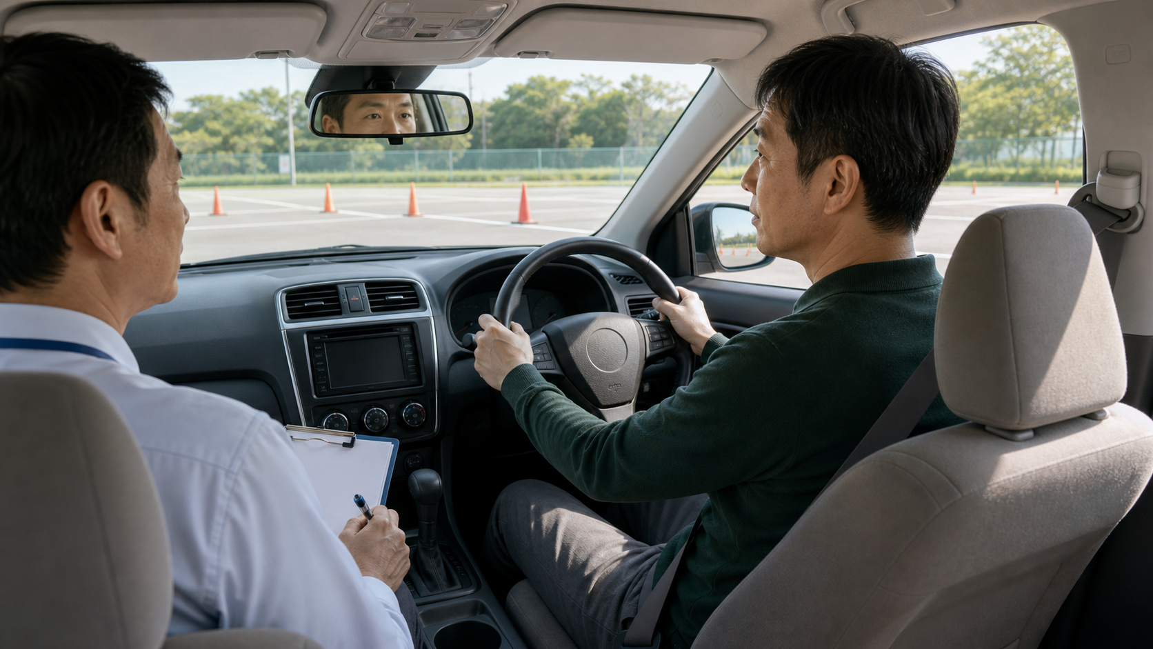 閉鎖された安全な環境で専門家と運転評価を行う様子