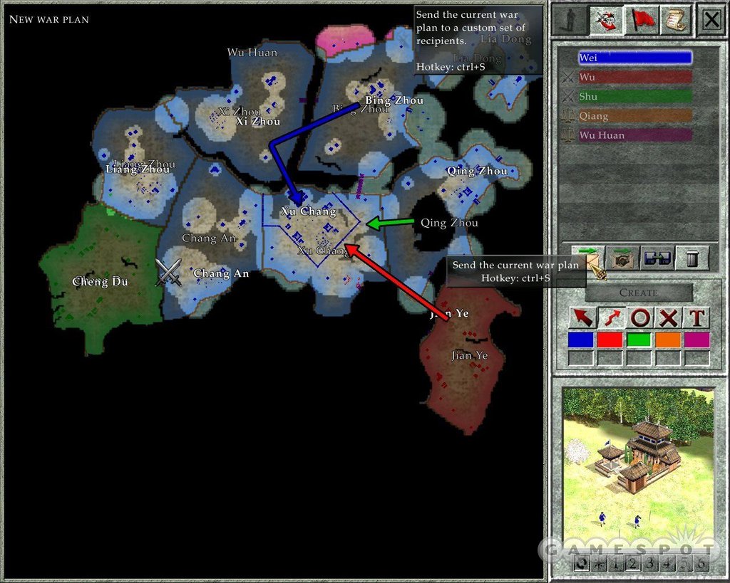 Empire Earth II war planner with coloured territories, arrows and an ally selection list.