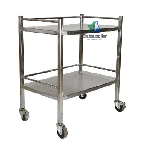Instrument trolley 2 tier SS304 60x40cm braked castors OT nursing station India