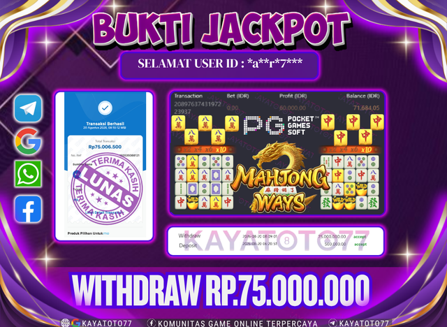 KAYATOTO77 - Bukti Jackpot Besar Di KAYATOTO77 Dalam Permainan MAHJONG WAYS  - PG SOFT