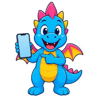 Jumpy zeigt auf sein Smartphone, jetzt bei Jump & Fun Landshut anfragen