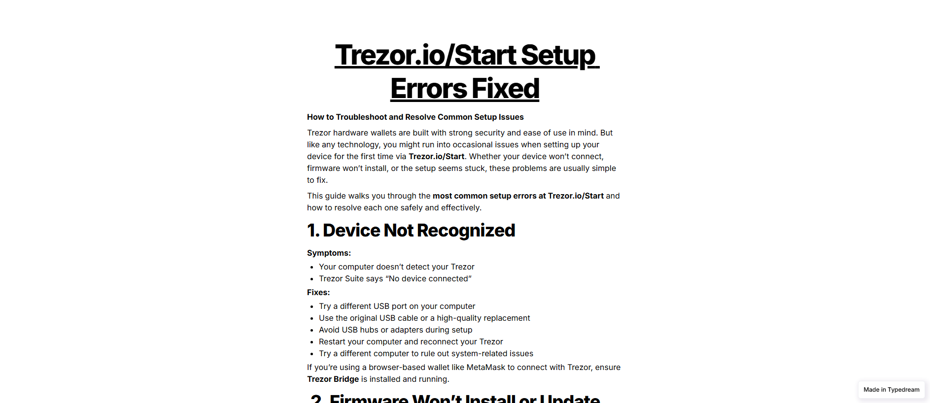 Stored capture of trezur-start-base-faqs-io.typedream.app