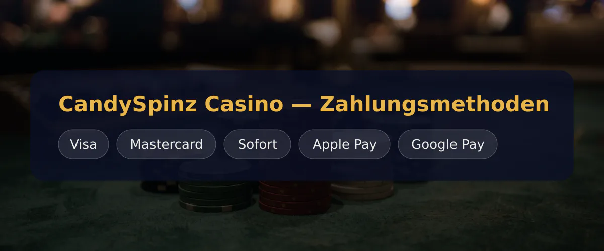 CandySpinz Casino — Zahlungsmethoden: Visa, Mastercard, Sofort, Apple Pay, Google Pay