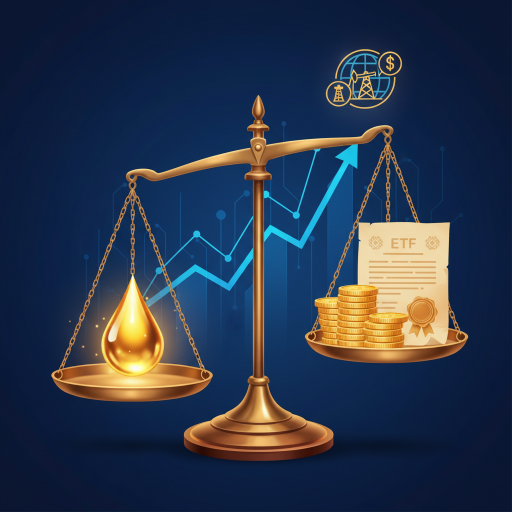 원유 ETF 및 선물 투자를 계획하고 리스크를 관리하는 투자 전략 개념도