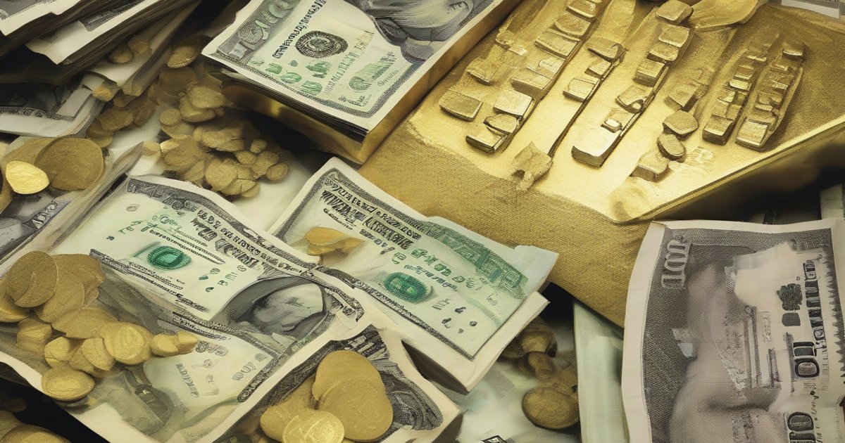 Gold bars and coins on financial chart background symbolizing market volatility