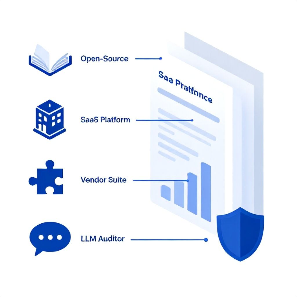 Concept illustration comparing AI bias audit tool categories and their strategic use cases