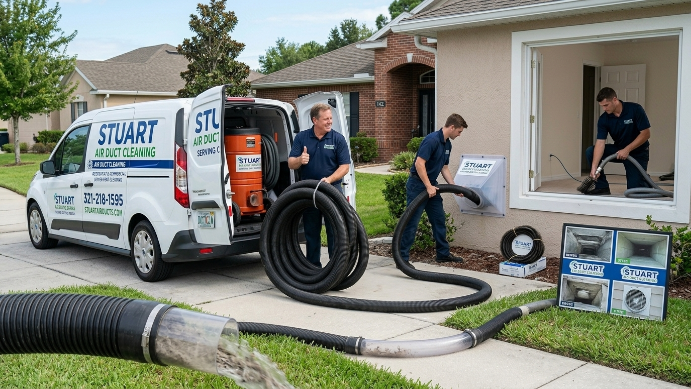 Professional HVAC air duct cleaning technicians at work in Stuart Florida
