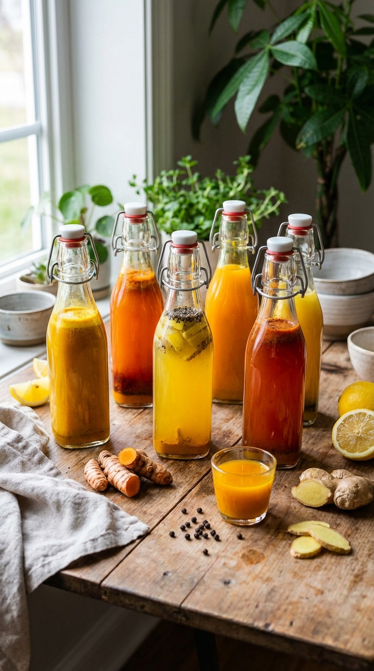 Airtight glass swing top bottles storing healthy turmeric recipes securely