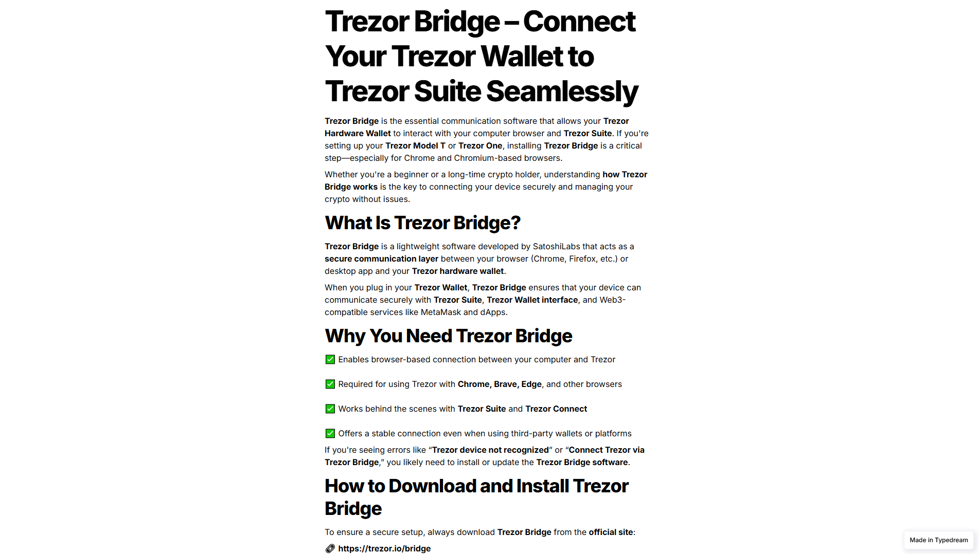 Stored capture of trezor-bridgeapp.typedream.app