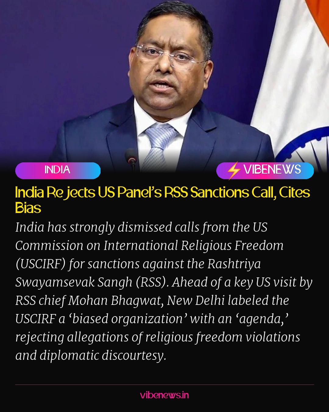 India Rejects US Panel’s RSS Sanctions Call, Cites Bias