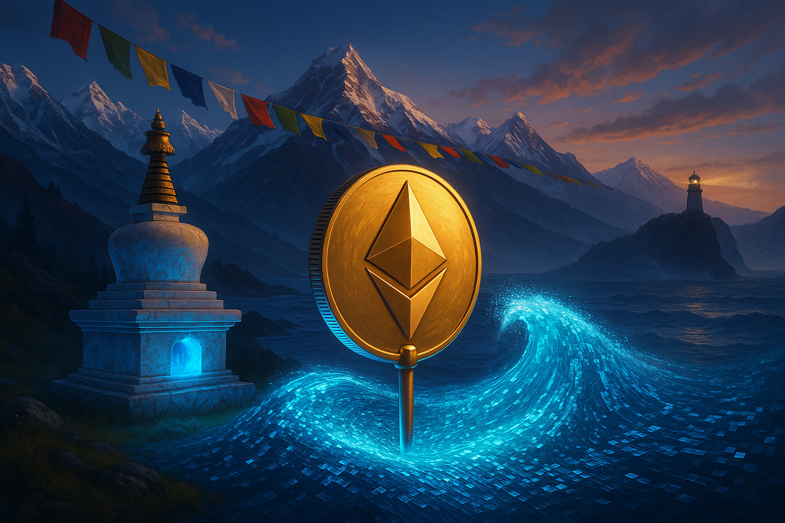 Illustration of Bhutan embracing Ethereum blockchain technology through strategic investment