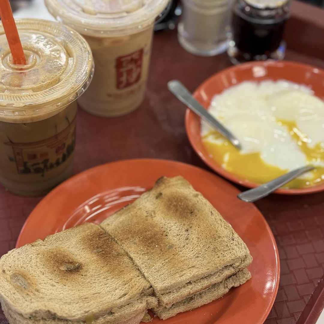 Kaya toast with butter and soft-boiled eggs at Ya Kun