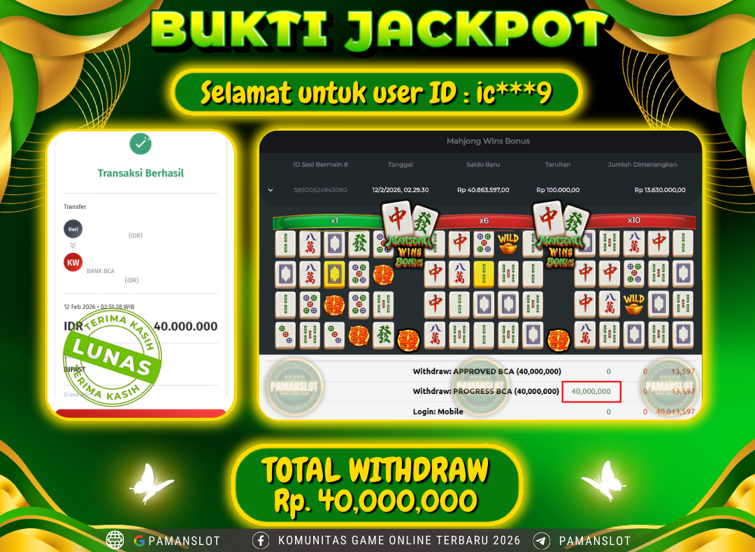 PAMANSLOT JACKPOT Game PP - Mahjong Wins Bonus Rp.40,000,000- LUNAS