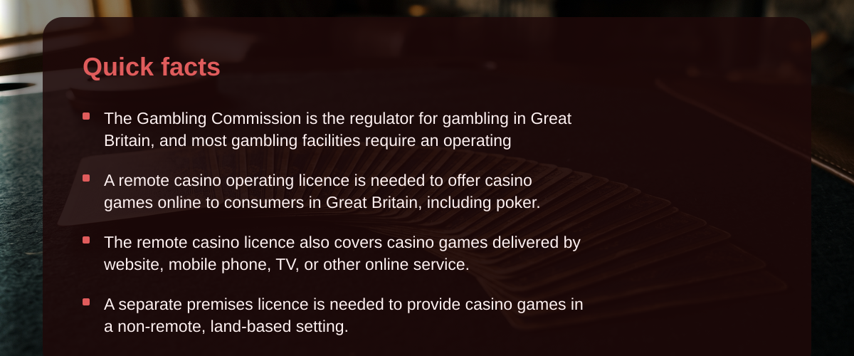 Poker live casino in Great Britain: regulation, payments and play data — Quick facts