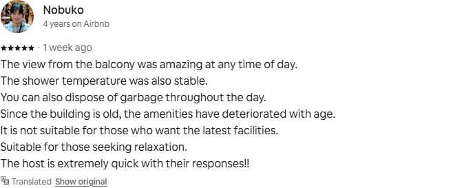 Review tích cực của khách Nobuko trên Airbnb Review Airbnb của khách Nobuko