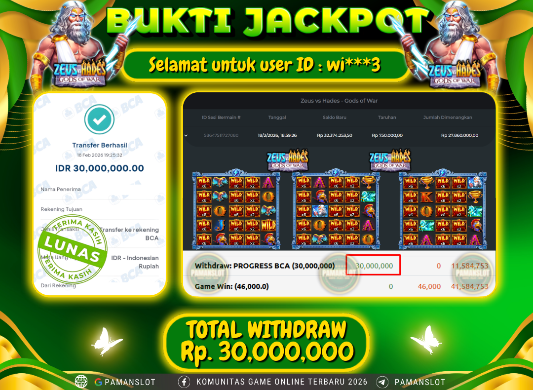 PAMANSLOT JACKPOT Game PP - Zeus vs Hades - Gods of War Rp.30,000,000- LUNAS